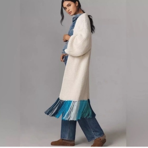 BY ANTHROPOLOGIE MULTICOLOUR FRINGE DUSTER KIMONO CARDIGAN. - Picture 2 of 4